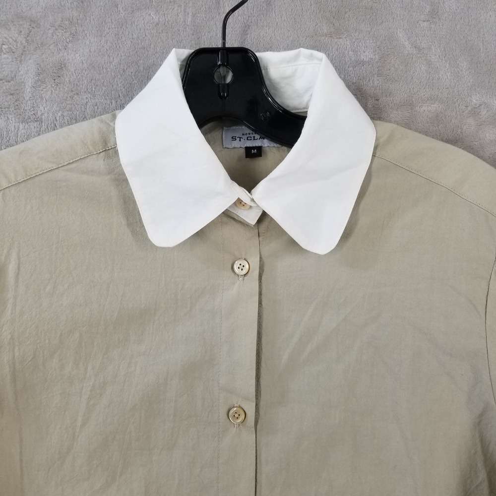 House of St. Claire Blouse Women M Beige Balloon Sleeve Italian Fabric USA Made - Picture 2 of 10